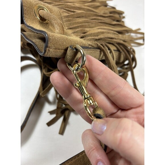 Rebecca Minkoff Fiona Mini Bucket Bag Tan Brown Suede Fringe Crossbody - Picture 10 of 16